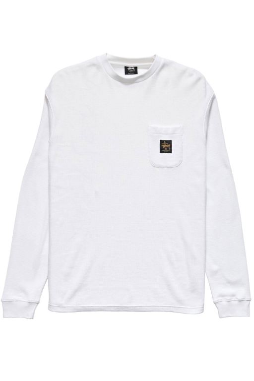 Stussy Mens Workwear Waffle Long Sleeve T Shirt White - IQDAK3982